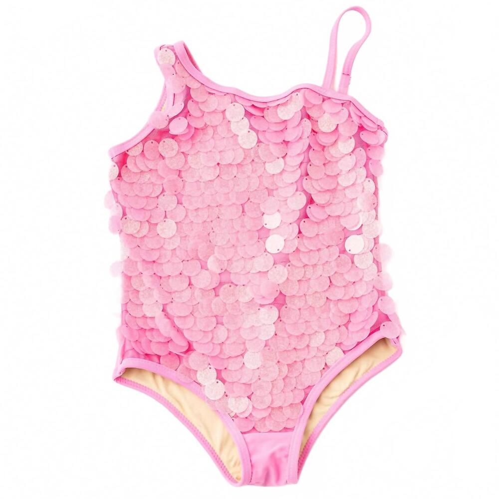 NEW SHADE CRITTERS girl's paillettes sequin one shoulder swimsuit in pink